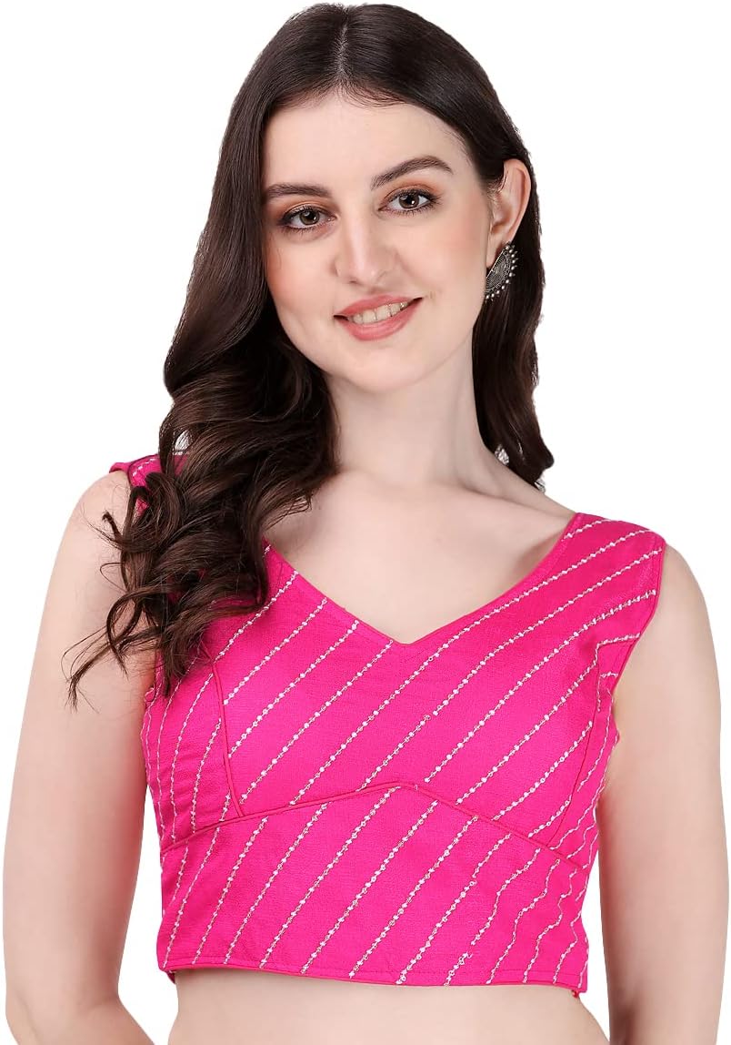 Phantom Silk Thread & Sequin Work Sleeveless Blouse with Heavy Tassels