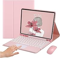 Vista 12 de Funda de teclado con panel táctil para iPad 6 iPad 5 Air 2 Pro de 9.7 pulgadas con teclado táctil retro de teclas redondas con ratón, teclado