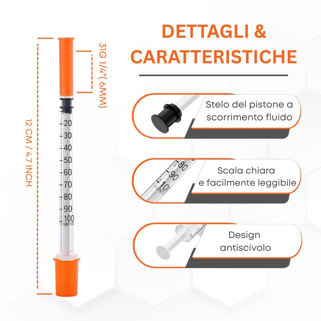 100 tubi da 1 ml U100 in plastica 31G x 1/4" (0,25 x 6 mm) – Confezionati singolarmente – Per laboratorio e tecnica – Strumenti di misurazione e dosaggio multiuso precisi