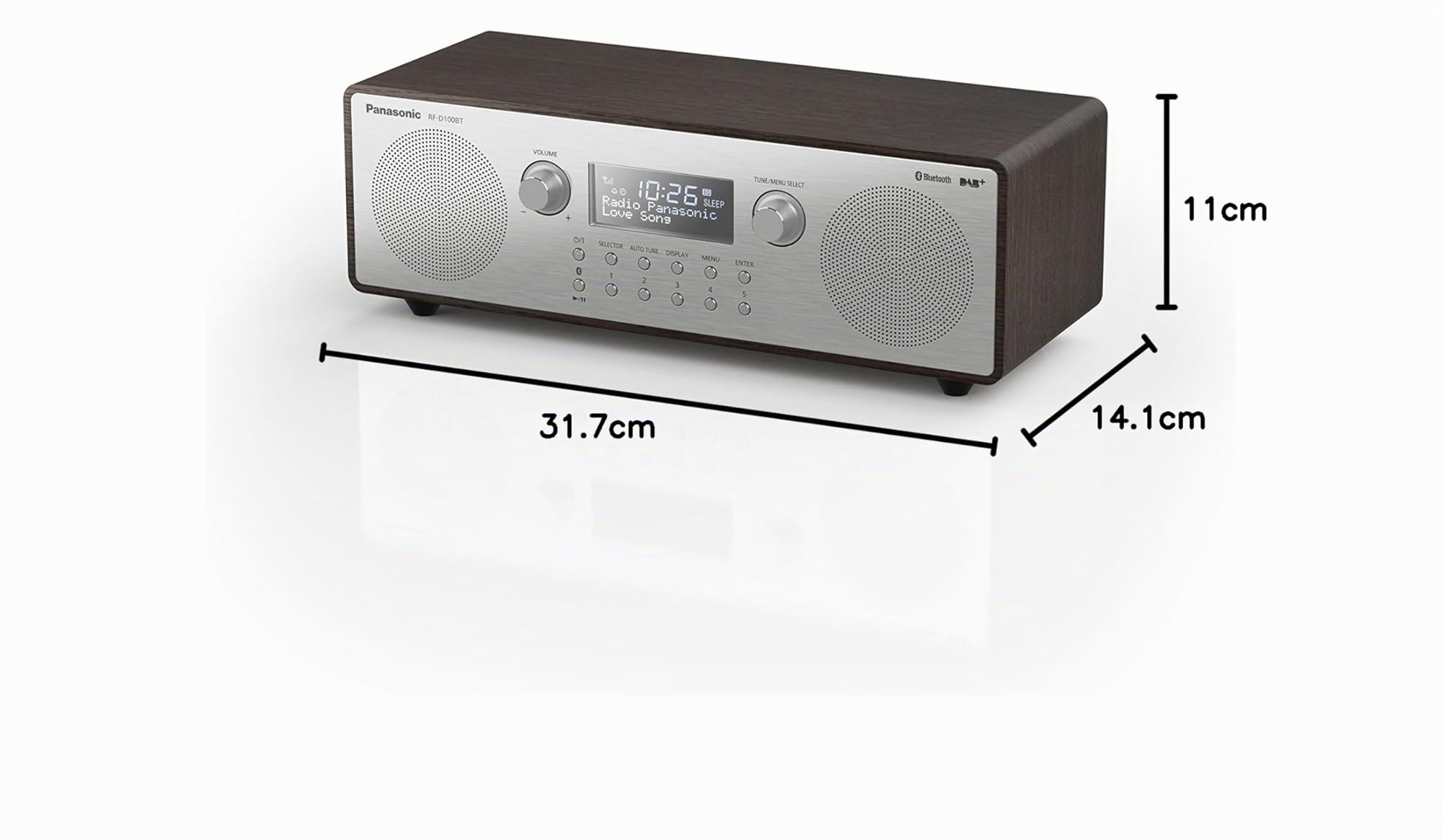 Panasonic RF-D100BT Radio Digitale DAB, FM, Stile Vintage, Sveglia, Bluetooth, AUX, Funzionamento a Cavo & Batteria, Bass Reflex, Ottimale per Interno & Esterno