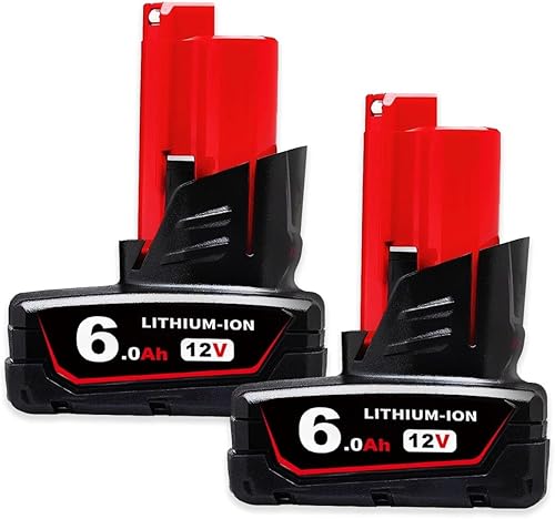 Paquete de 2 baterías de repuesto de iones de litio M-12 de 6Ah para Milwaukee M-12 compatibles con batería Milwaukee de 12 V 48-11-2460 48-11-2412