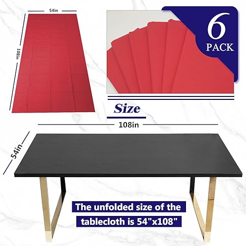 Miniatura 4 de Dozobeede Paquete de 6 manteles de papel, color rojo, paquete de 6 unidades, azul, papel de 3 capas y plástico, 54 x 108 pulgadas, mantel rectangular