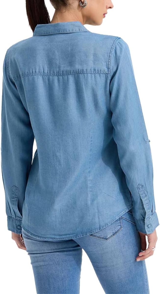 FASHIONSPARK Women's Denim Shirt Button Down Long Sleeve Tops Basic Casual Jean Shirts - Image 3