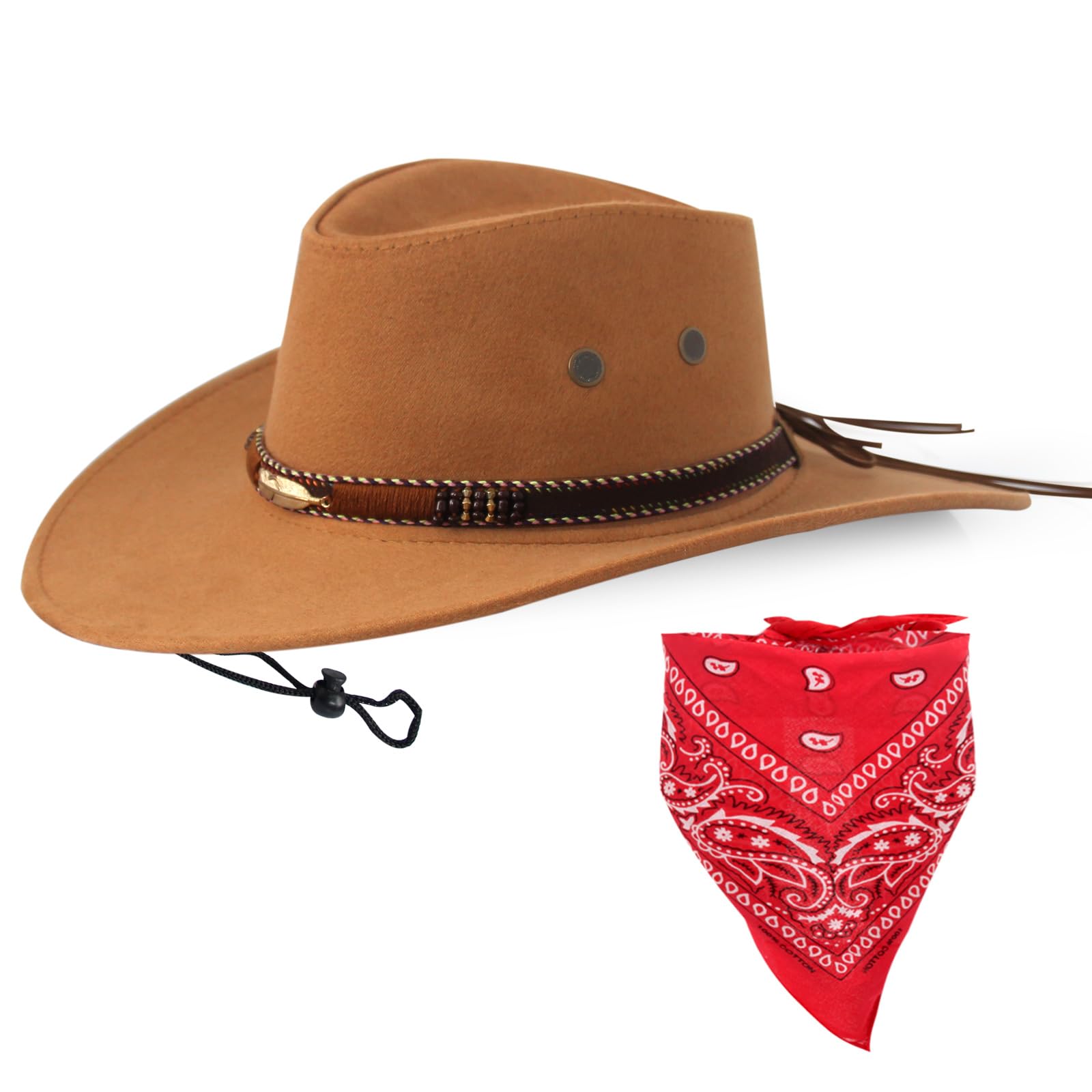 Wildarms Cowboy Hat with Bandana - Adjustable Wide Brim Western Hat for Men Women Rodeo Christmas Cowgirl Hats