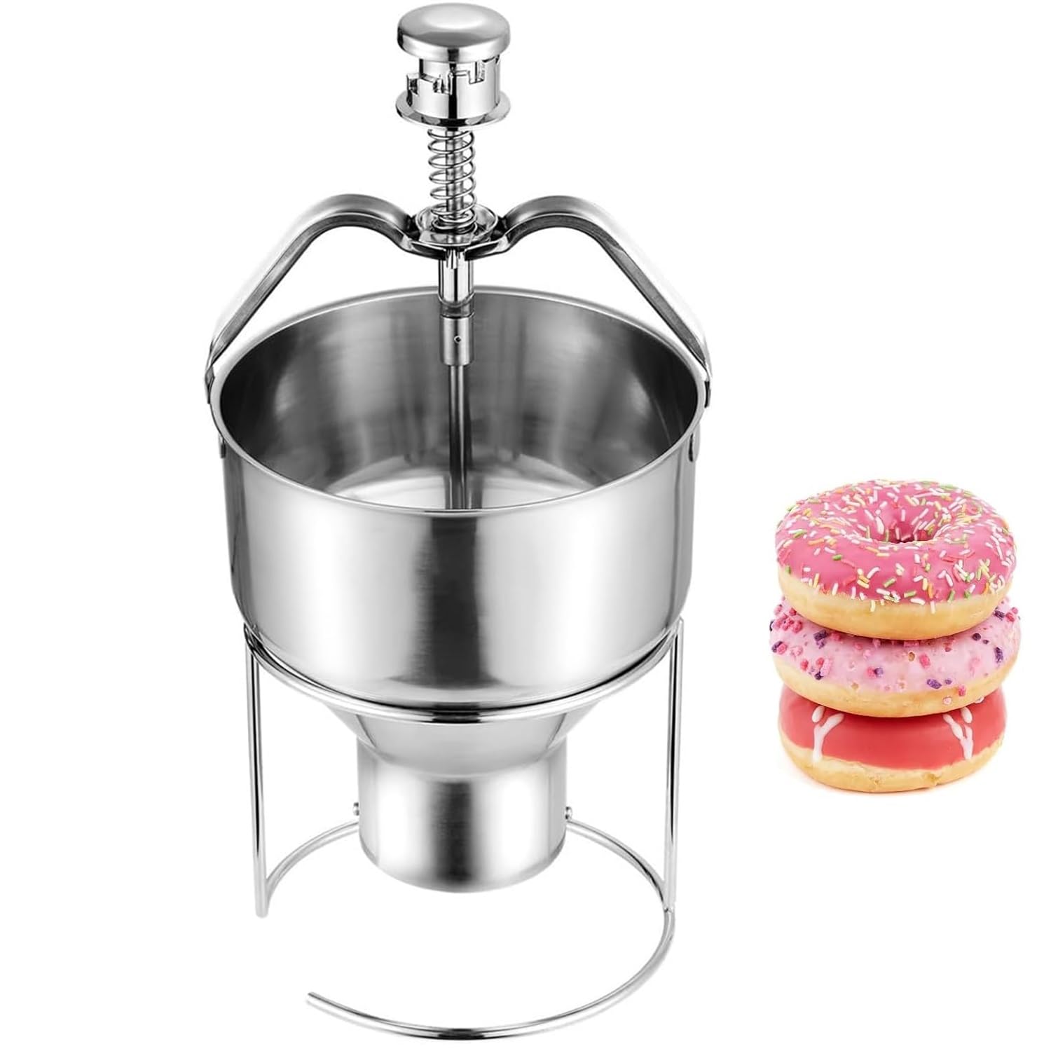 Donut Depositor, Large Capacity Manual Donuts Dropper, With 2.4L 304 Stainless Steel Hopper, Adjustable Thickmess 20-30mm, Stable Stand Included, For Bakery Snack Business
