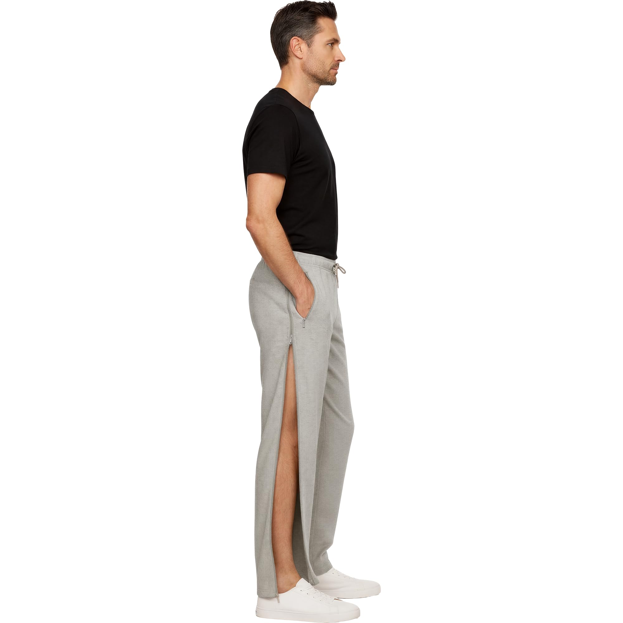 Dobsom Heden Reha Hose Damen & Herren Jogginghose mit durchgehendem Seitlichem Reißverschluss Rollstuhl Pflegehose Elastischer Bund XS–6XL