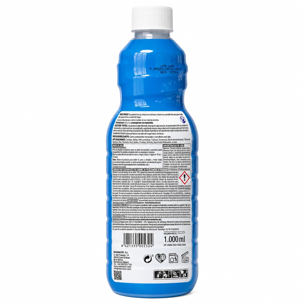 Disclin Oxígeno Activo Limpiador Multisuperficies Concentrado 1L | Pack 4 Unidades | pH Neutro | Sin Lejía | Higiene Total | RASMACOR