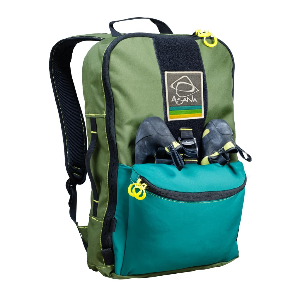 Asana Climbing Gym Backpack 'Session' - Men's and Women's 20L Gear Bag with Shoe Compartment, Stretch Pocket & Patch Strip (Olive)