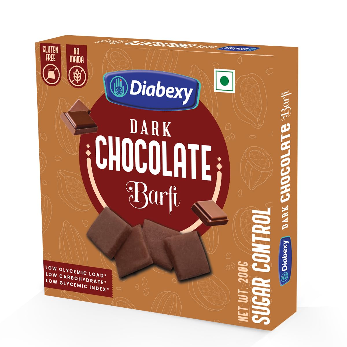 Diabexy Dark Chocolate Sugar Free Barfi | Rich Chocolate Flavour | No Sugar Diabetic Friendly Sweet/Mithai for Diabetics- 200g