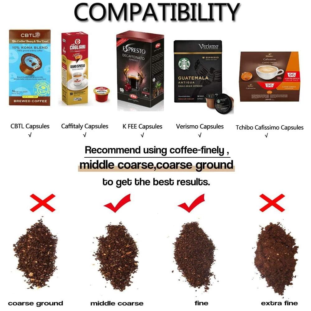 i Cafilas Cápsula de café rellenable Kfee de acero inoxidable, reutilizable, filtro de café para Caffitaly Tchibo Cafissimo ALDI Expressi Cápsula (2Capsule+Tamper)