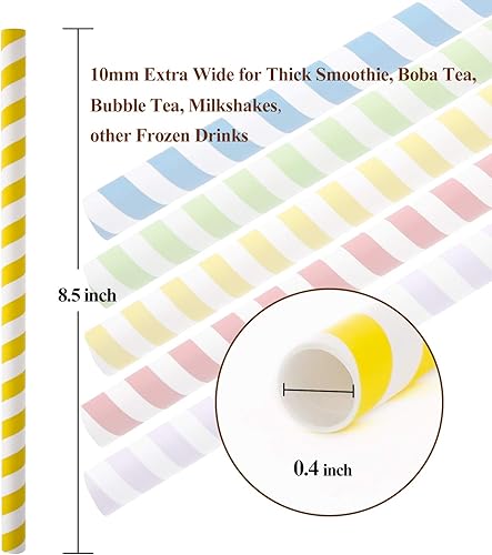 Miniatura 3 de Paquete de 100 popotes de papel extra anchos, batidos de papel Boba, pajitas biodegradables de 0.394 pulgadas de ancho para té de burbujas (Tapioca,