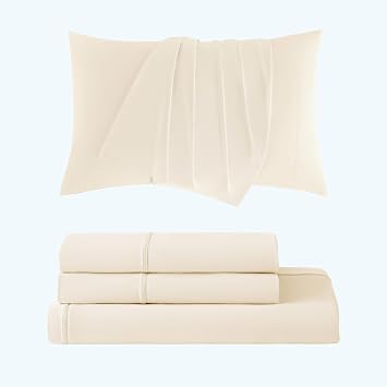 Breescape Save $70 on Cooling Sheet Set 4PC + Cooling Pillow Cases Set of 2 - King Size, Soft Ivory