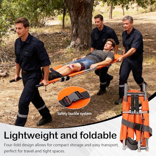 Krankentrage, Klappbare Rettungstuch Professionelle Erste Hilfe Trage Stabile Aluminium Mobile Patiententrage mit Aufbewahrungstasch für Bergrettung und Ferntransport 210x54cm