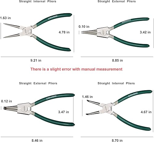 Miniatura 8 de Juego de 4 alicates de anillo a presión de 7 pulgadas, kit de alicates de clip circular, mandíbula rectadoblada, alicates de clip en C resistentes
