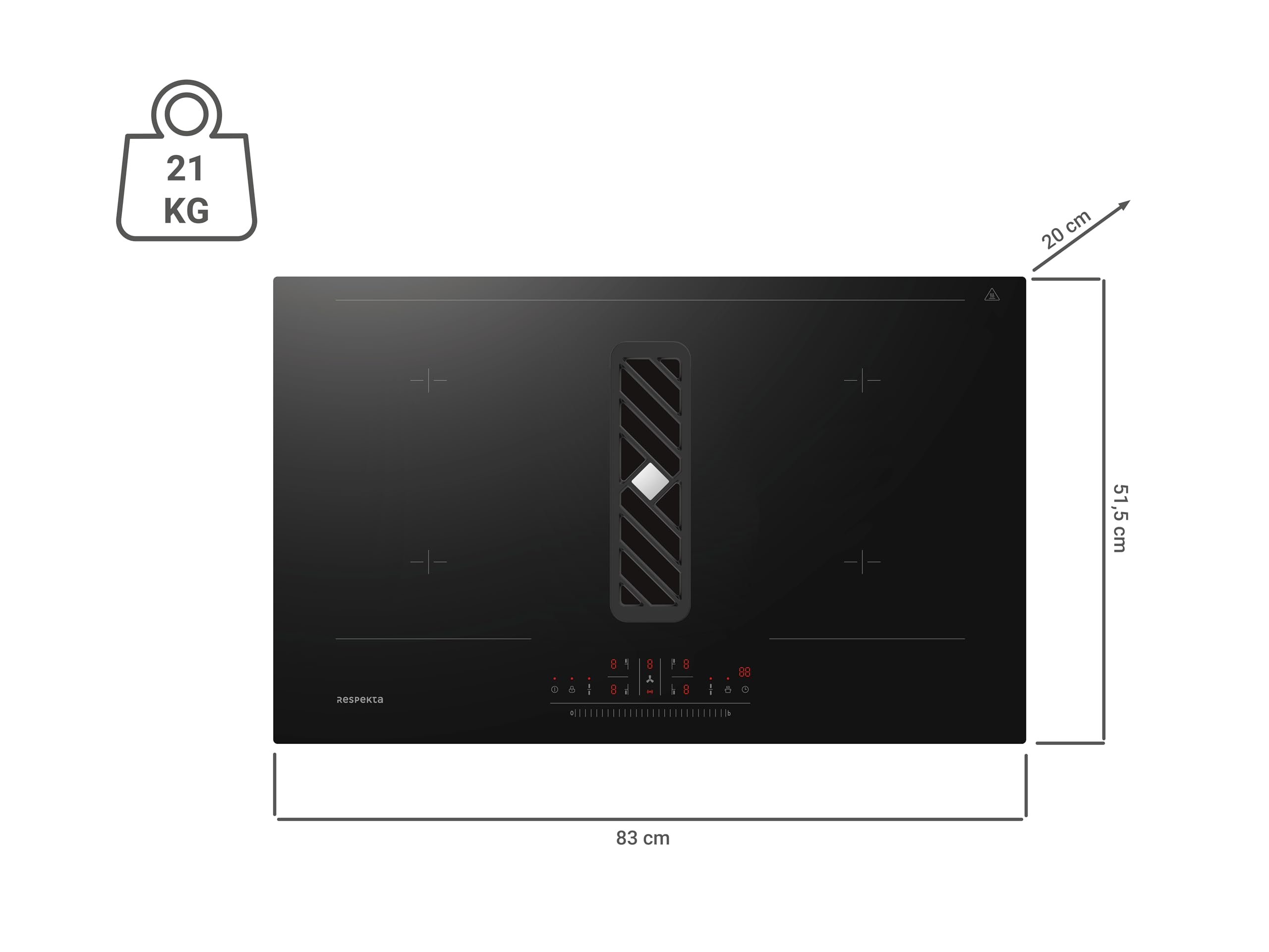 Respekta Calima Induktionskochfeld mit Dunstabzug/Teilgeführte Umluft / 9 Leistungsstufen/Bridgezone & Booster Funktion/Kindersicherung / 83 cm / KMCH7800I-45