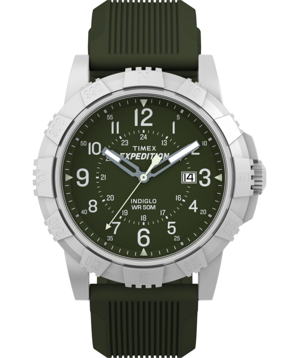 Timex TW4B32100 Expedition Ridge Herren-Armbanduhr, 43 mm, grünes Silikonarmband mit grünem Zifferblatt