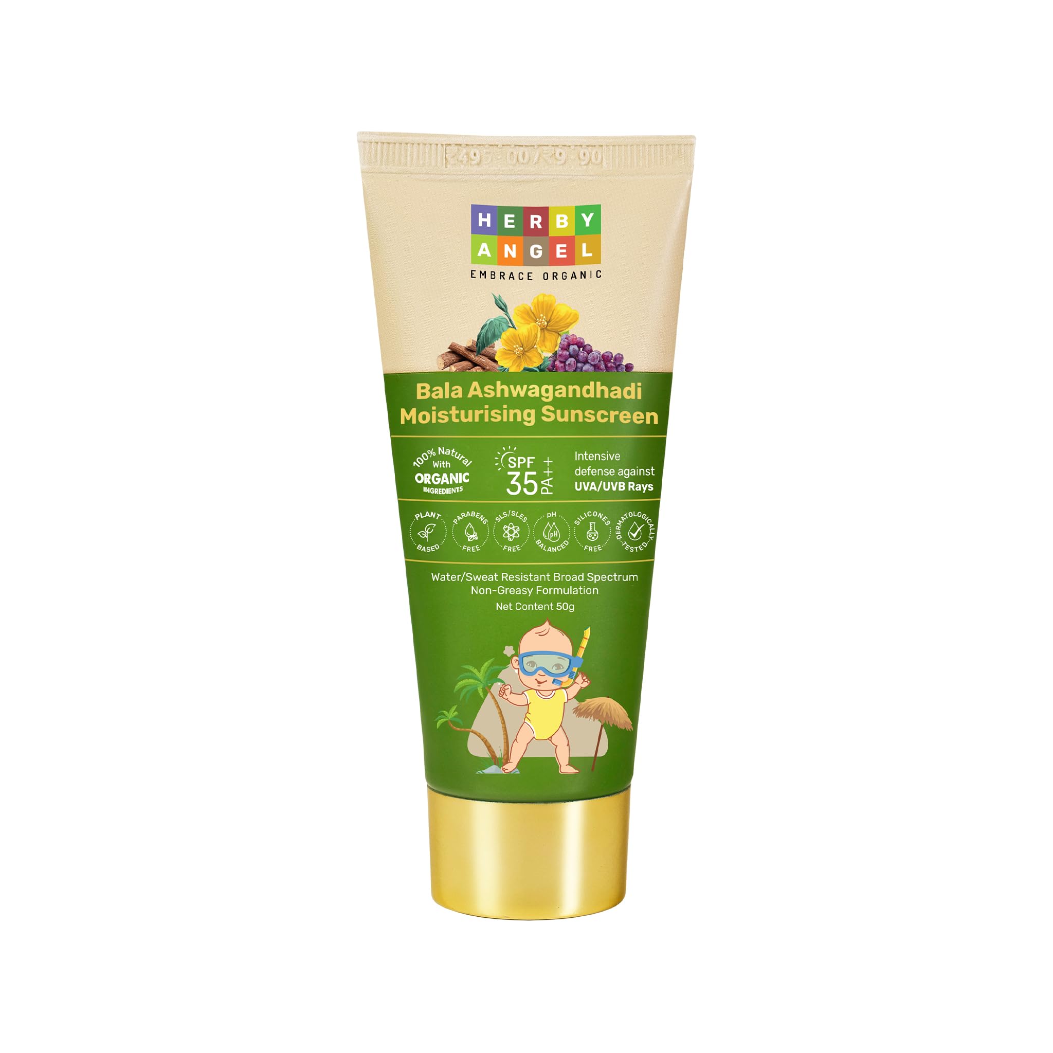 All Skin Natural Kids Sunscreen for Babies & Kids - SPF 35, PA++ | Lotion for Body & Face | Broad Spectrum UVA & UVB Protection - Non-Greasy (50ml)