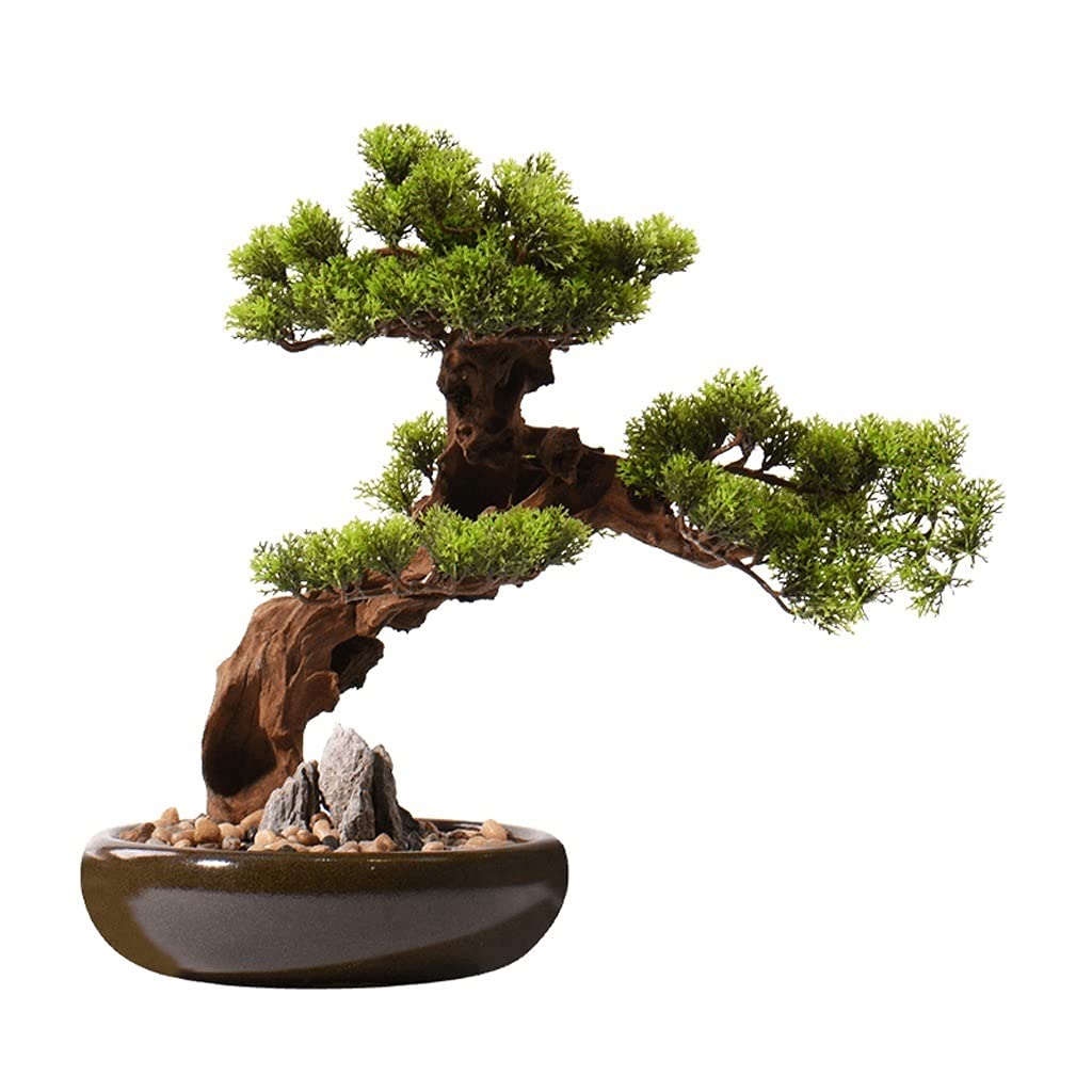 Aioneer Artificial Bonsai Plant Ee Decoration Ceramic Flowerpot Rockery And Pebbles Fake Green Plants Living Room Study Room Office Ee