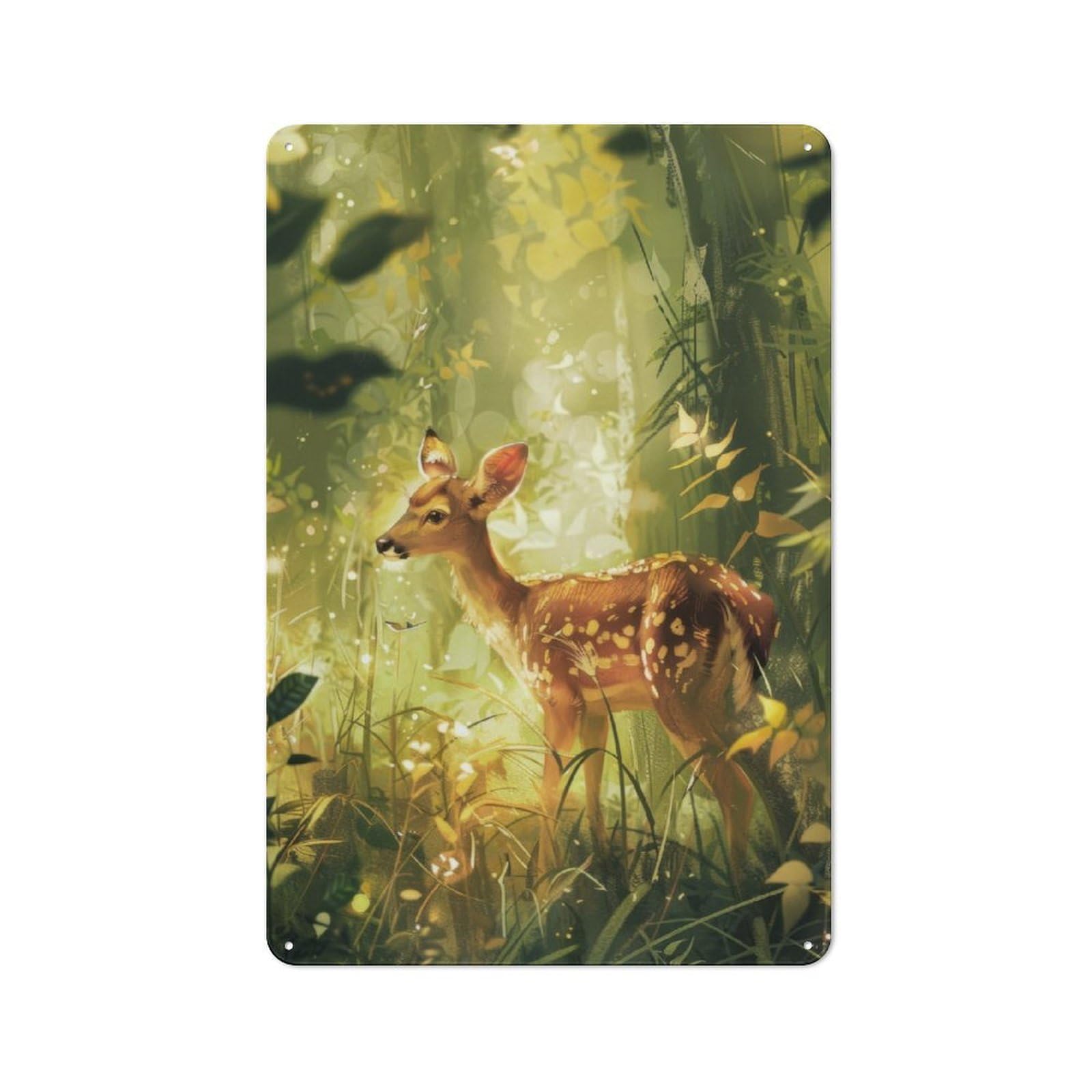 Junmoney Fawn In Sunlit Glade Modern Vintage Metal Wall Decor 30X20cm, Office Metal Sign For Office, Study, Studio Or Hallway