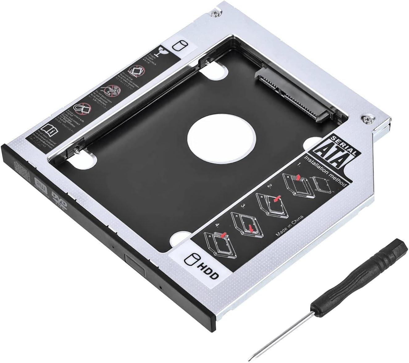2.5''/9.5mm Universal Sata to Sata Optical Adapter Hard drive Caddy Bay CD/DVD-ROM 2nd HDD SSD Enclosure for Laptop with 9.5mm Dell, Optical SuperDriveTray Lenovo HP Acer Sony Apple MacBook Pro