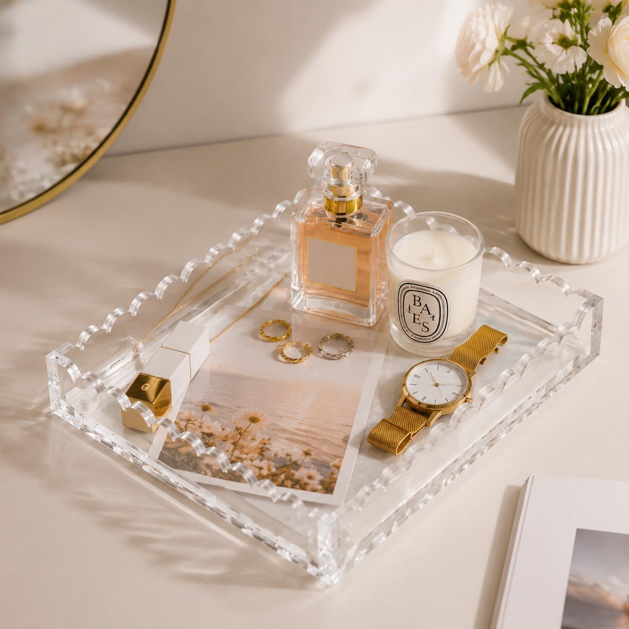 Gift Box Included, Acrylic Jewelry Tray, Vanity Tray, Clear Perfume Tray