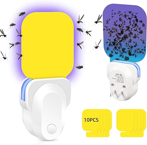 Trampa para insectos voladores con 10 trampas de insectos voladores, enchufe de luz UV para interiores, trampas para mosquitos para casa en