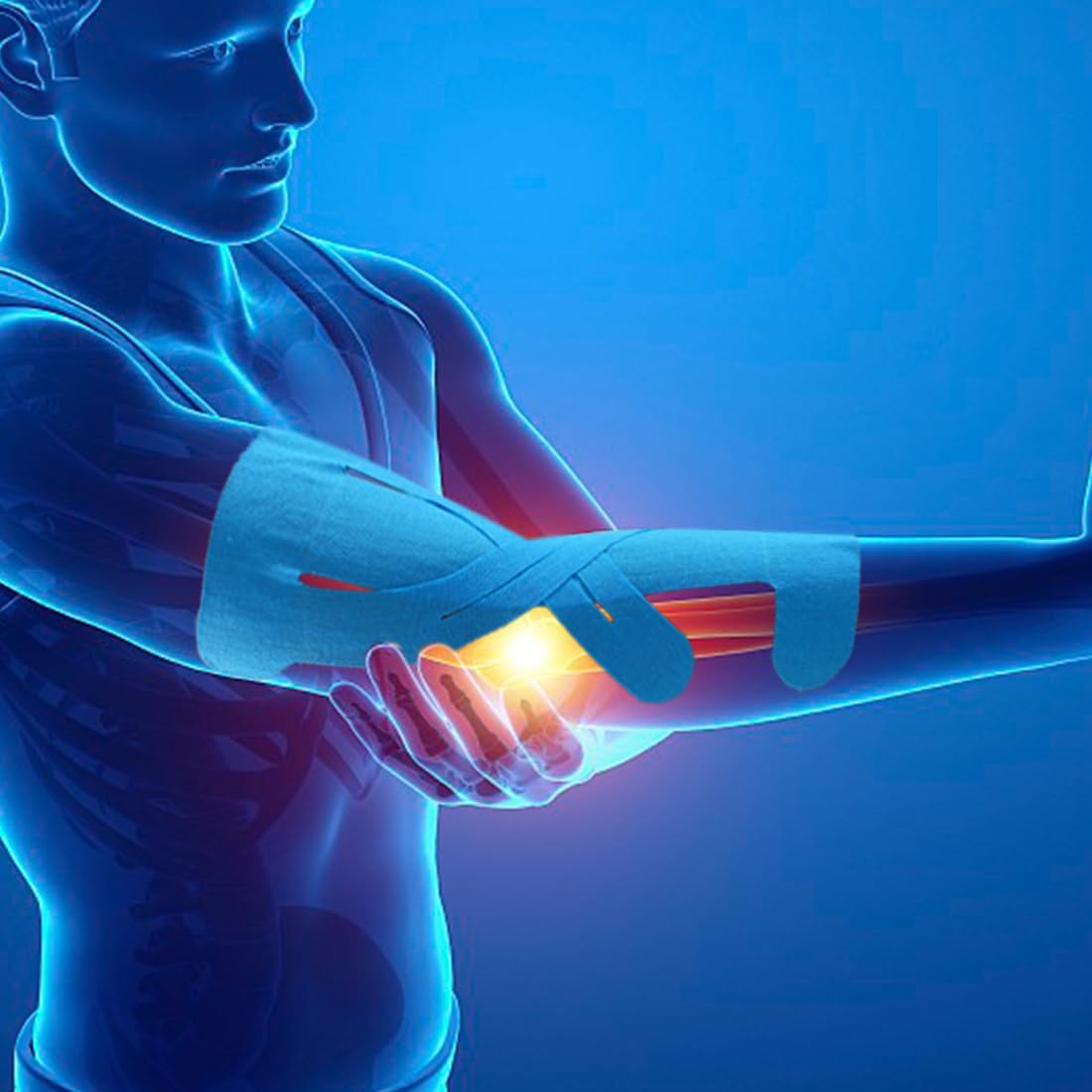 Cinta de kinesiología precortada para codo, 10 unidades, color azul