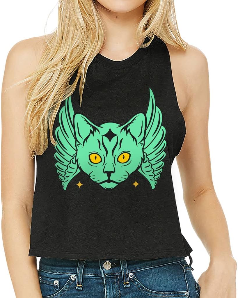 Mystic Cat Print Racerback Cropped Tank - Psychedelic Women's Tank - Illustration Tank Top