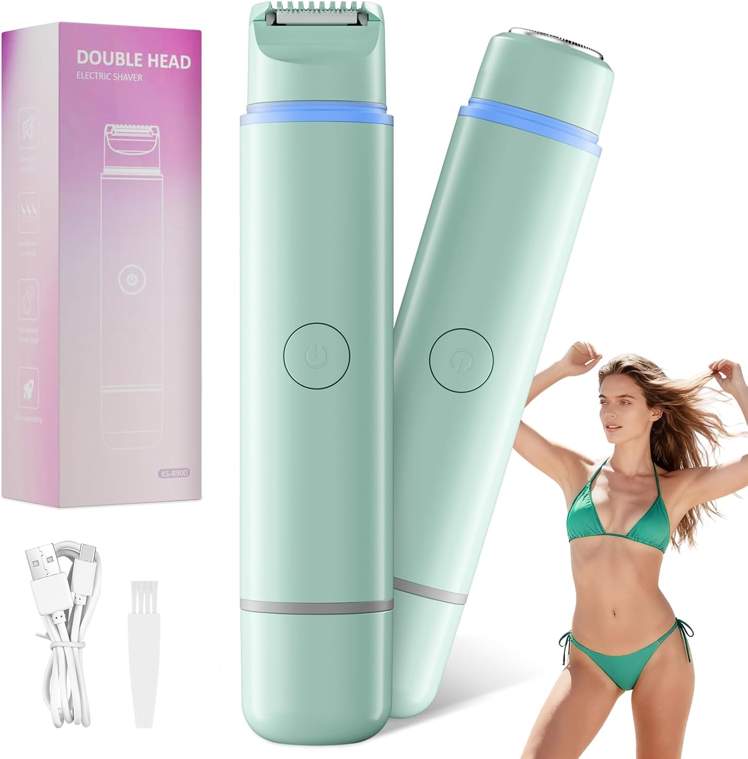 Bikini Trimmer for Women - New 2 in1 Dual Head Bikini Shaveronal Electric Razors for Women,Rechargeable Electric for Lady Bikini Underarm,Body,Leg,Hair Remove Portable Travel