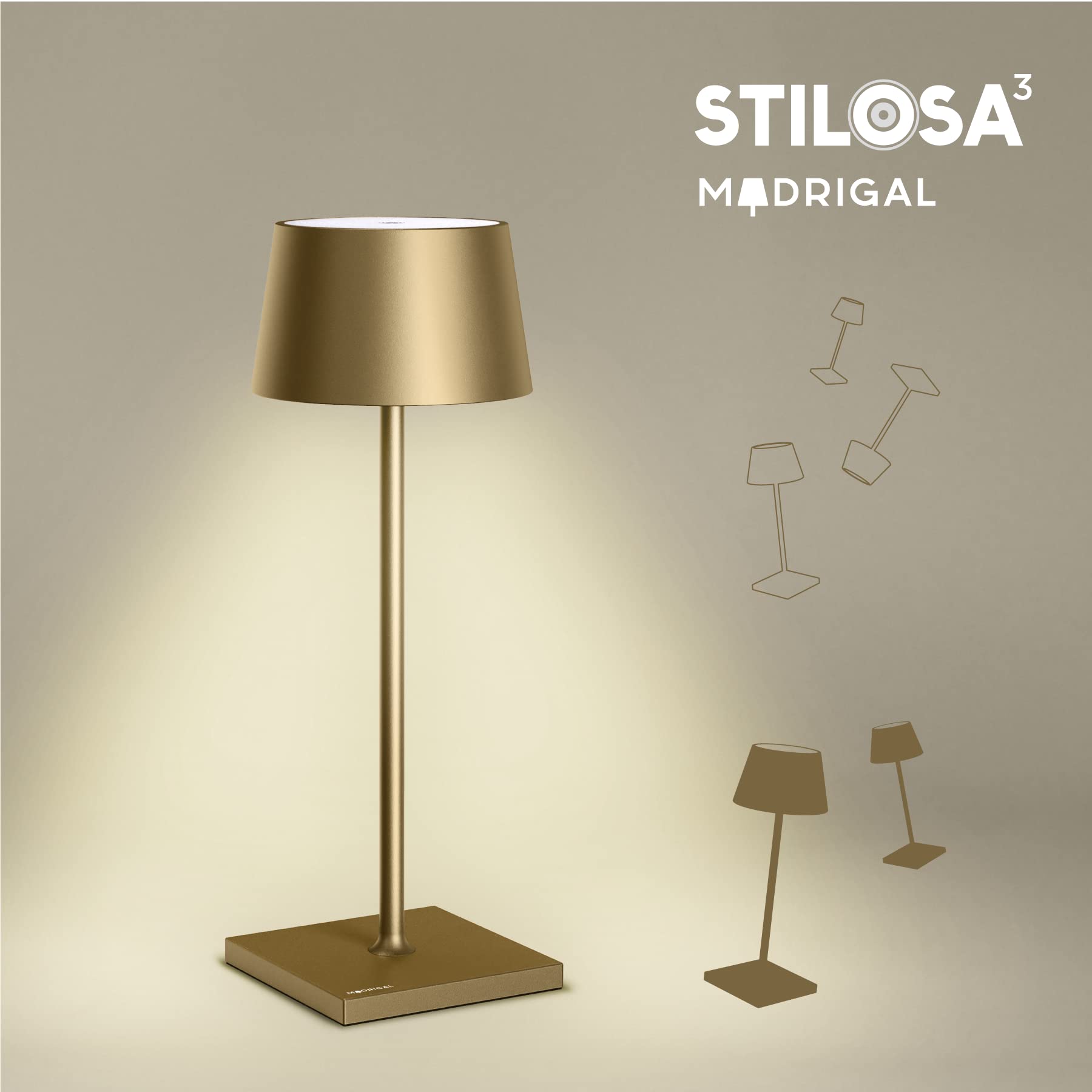 Stilosa Tischlampe Kabellos - Led Tischleuchte - Akku Kabellose Dimmbar Lampe mit Touch - Table Lamp Aufladbar Usb C - Akku-tischleuchte Outdoor - Dunkles Gold