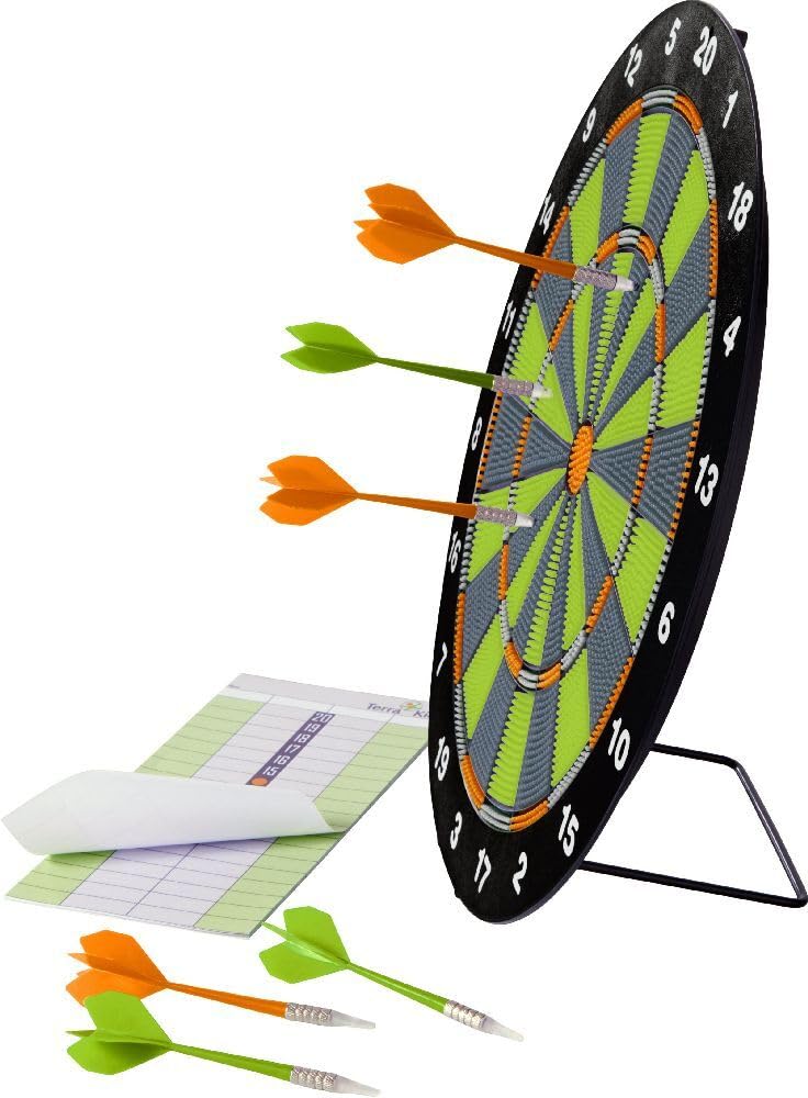 HABA 304425 - Terra Kids Softdart, Dartspiel für Kinder ab 6 Jahren, mit Dartscheiben-Ø 41,3 cm, Block und 6 Pfeilen mit Sicherheits-Kunststoffspitze je 13,5 cm lang, in- und Outdoor