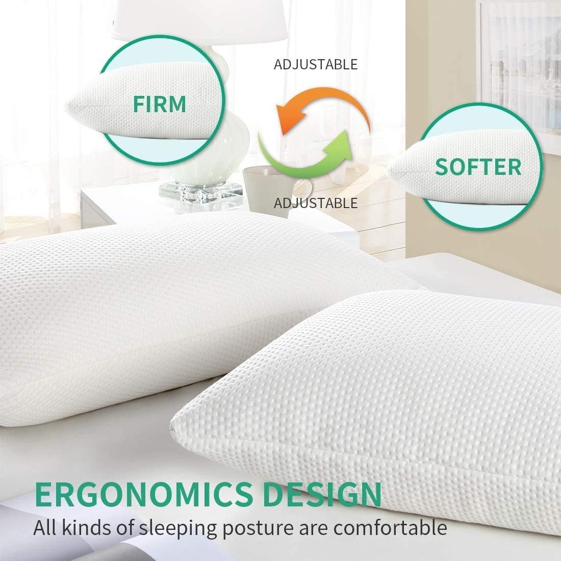 SWTMERRY Memory Foam Pillow, Standard Size Pillows for Sleeping Adjustable Loft Firmness Shredded Hypoallergenic Headrest Cushion for Travel/Home/Hotel Collection Washable Removable (50 x 76cm)