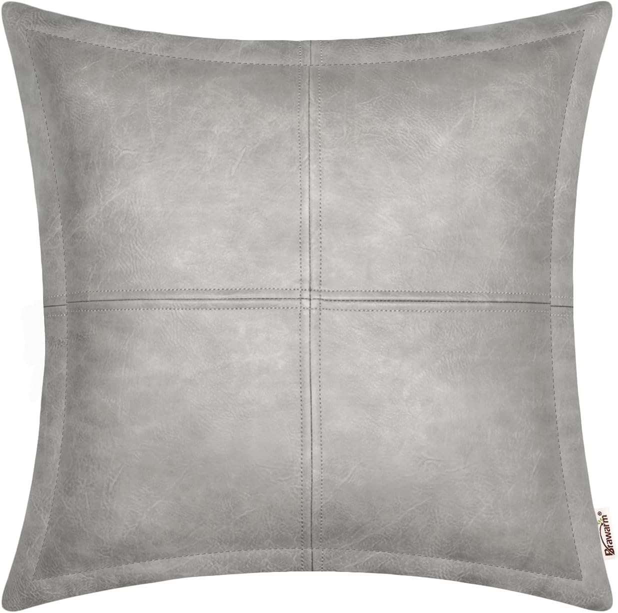 BRAWARM Gray Leather Throw Pillow, Faux Leather Pillow