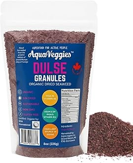 Aqua Veggies Organic Atlantic Dulse Flakes Granules 227Grams or 1/2 Lbs, Hand-Harvested, Sun-Dried Bay of Fundy