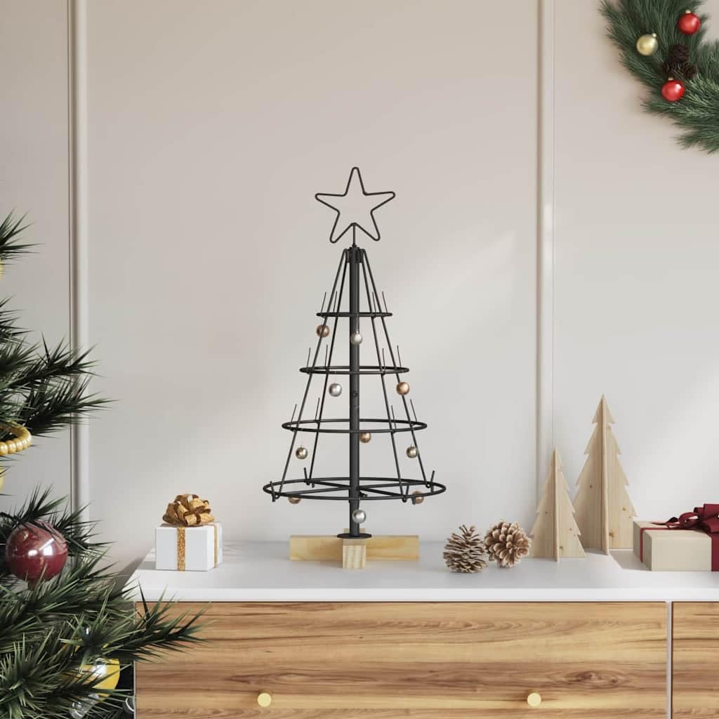 Décoration de Noël cône haut de gamme en acier noir avec base stable 60cm