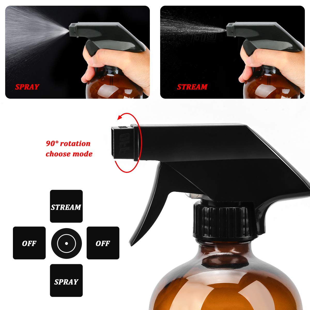 Glass Spray Bottle, ESARORA Amber Glass Spray Bottle Set For Essential Oils - Cleaning Products - Aromatherapy (16OZ x 2, 4OZ x 2, 2OZ x 4)