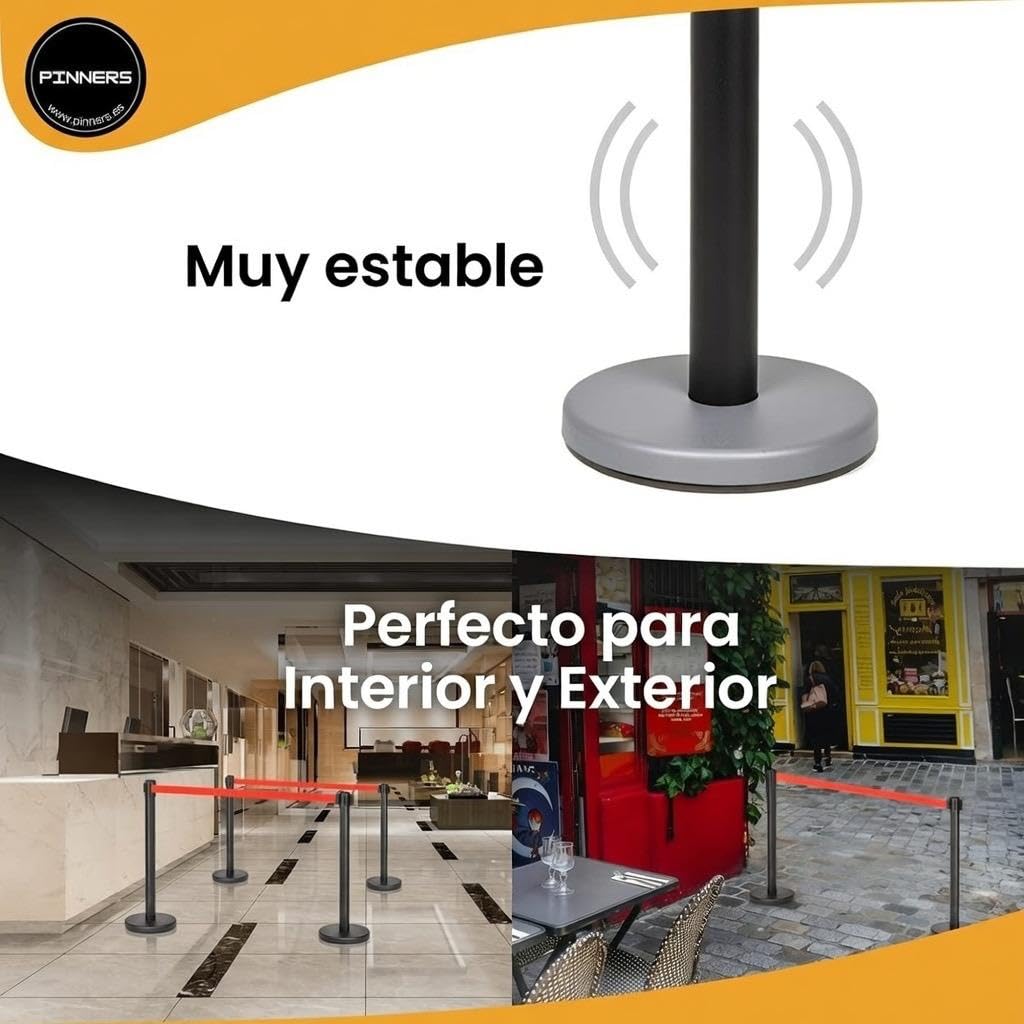 Poste Separador Cinta Extensible 3 m (2 szt.) - Cinta Delimitadora, Cinta Prohibido el Paso, Barrera Extensible
