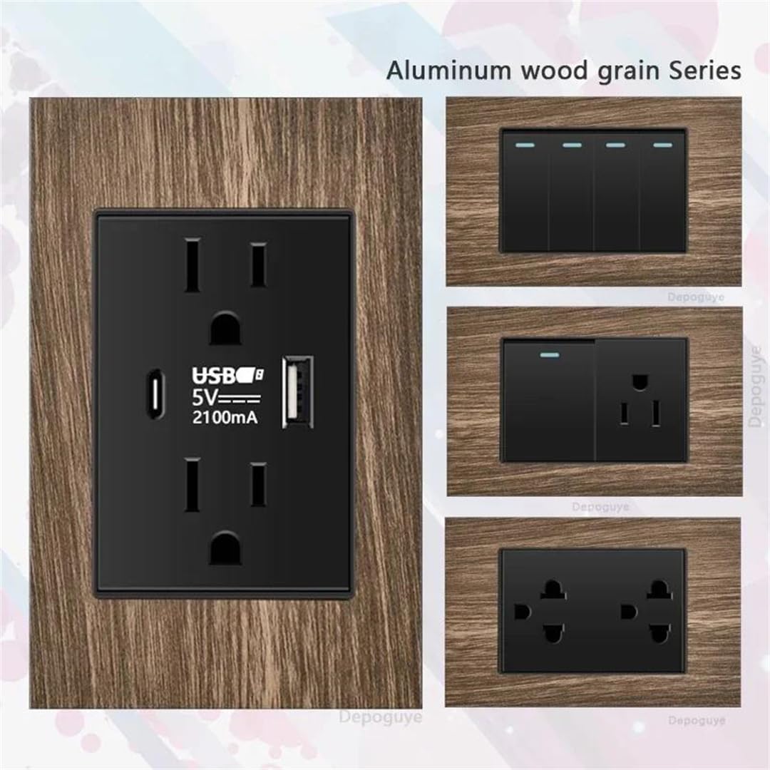 Presa Elettrica Da Parete In Alluminio E Legno Americano, Standard USA-Messico, Con Finitura In Legno, Tipo C, Con Interruttore Della Luce, Pannello Di Controllo USB.