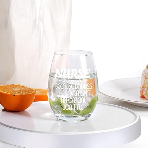 Miniatura 5 de Regalos para enfermeras, copa de vino sin tallo, Nurse Because Badass Life Saver Isn't An Official Job Title Wine Glass, regalo de Navidad, regalo