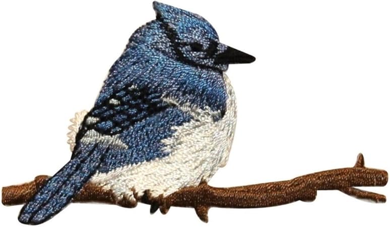 Amazon Com Id 05 Blue Jay Bird Patch Perch Branch Embroidered Iron On Applique Arts Crafts Sewing