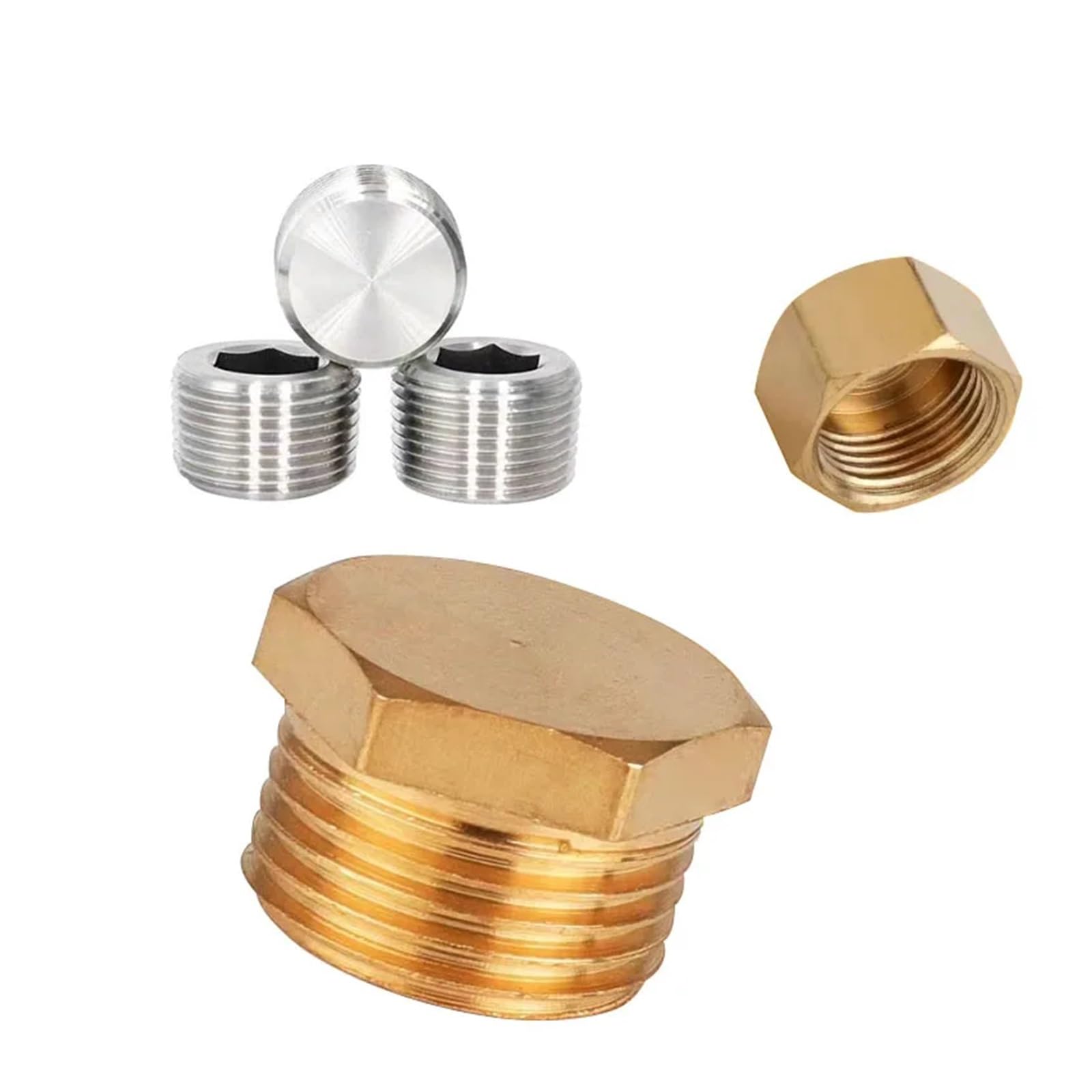Tapón hexagonal de latón – 1/8 pulgadas a 3/4 pulgadas BSP macho/hembra conector de rosca de latón para fontanería, 1 pieza acabado plateado de 1 pulgada