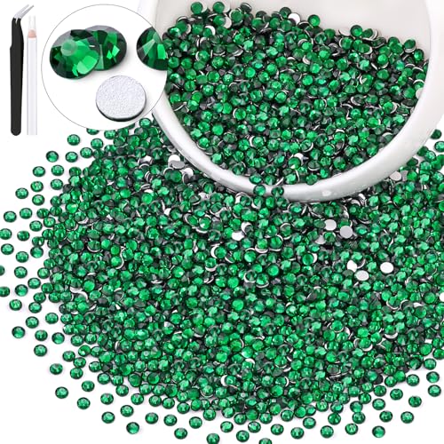 Image of 3000PCS SS12 /3mm Crystal Glass Rhinestones for Bedazzling (Emerald Green) | Flatback Rhinestones for Crafting DIY Nail Art Makeup Decoration, Gems Diomand Charms for Tumbler Shoes Clothing Mug