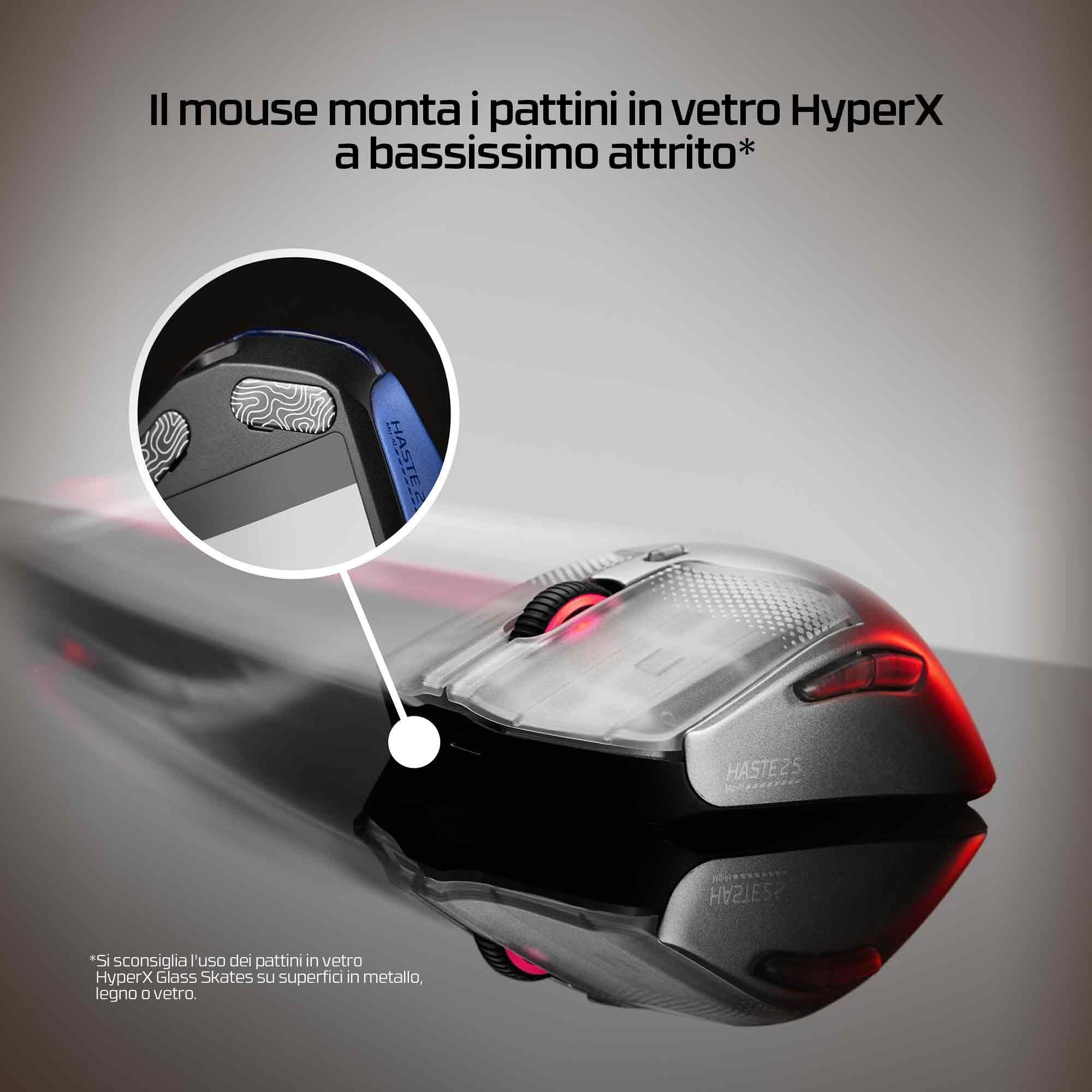 HyperX Pulsefire Haste 2 S, Mouse Gaming Wireless, Argento | Scocca in Magnesio, Ultra Leggero 64 g, Batteria fino a 120 ore, Pattini in Vetro, Sensore 26K