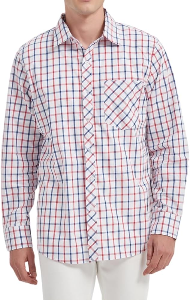 JupiterSecret Men's Plaid Button Down Shirts Cotton Long Sleeve Dress Shirt Business Shirts with Pocket