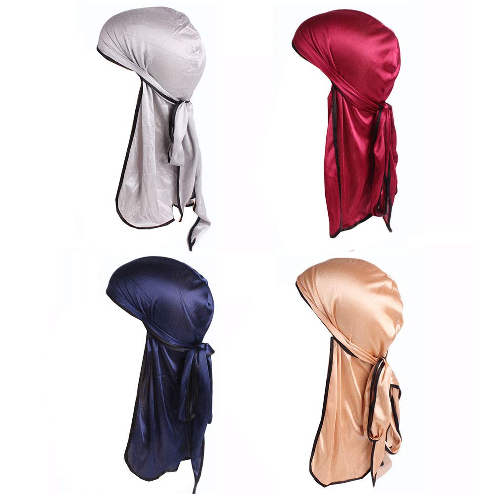 Ulalaza Women's Tjm-05A1 Star Satin Silk Head Wrap Durag Long Tail Beanies Cap Stretchable Velvet Durag Straps Headwraps For Men