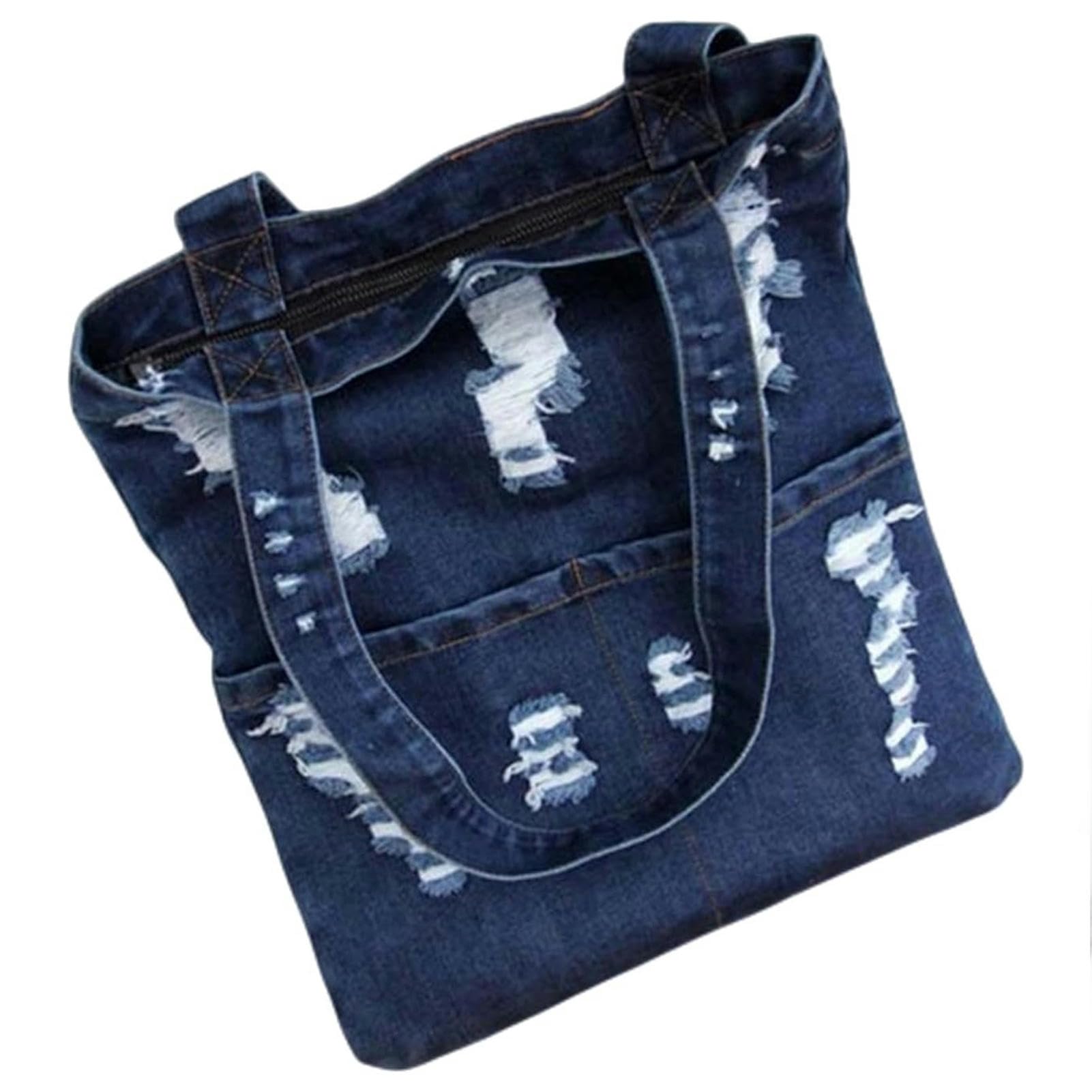 Borsa Donna Tracolla Borse per Borse per La Spesa Borse in Denim Borse Casual Borse per Le Spalle da Donna-Dark Blue-31x36