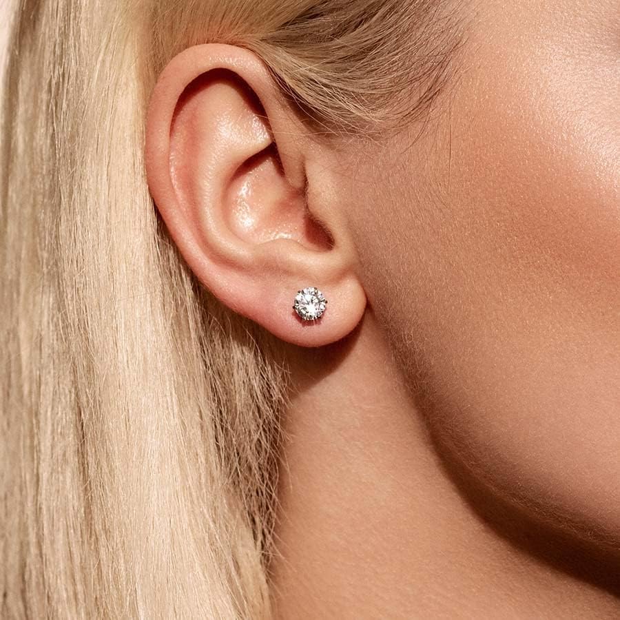 ComfyEarrings CZ 6mm LARGE Crystal Prong Stud Earrings With Comfortable Flat Backs