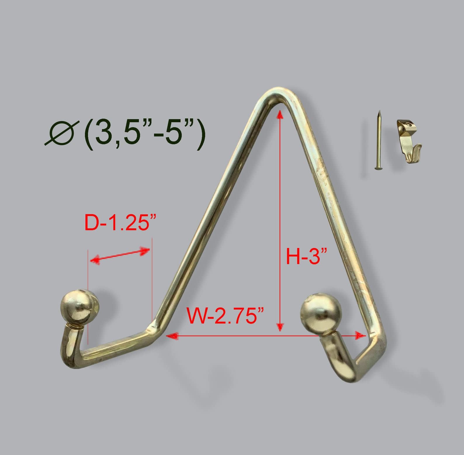 Brass Set of 6 Plate Hanger, Displays Plates on Wall Size 3.5