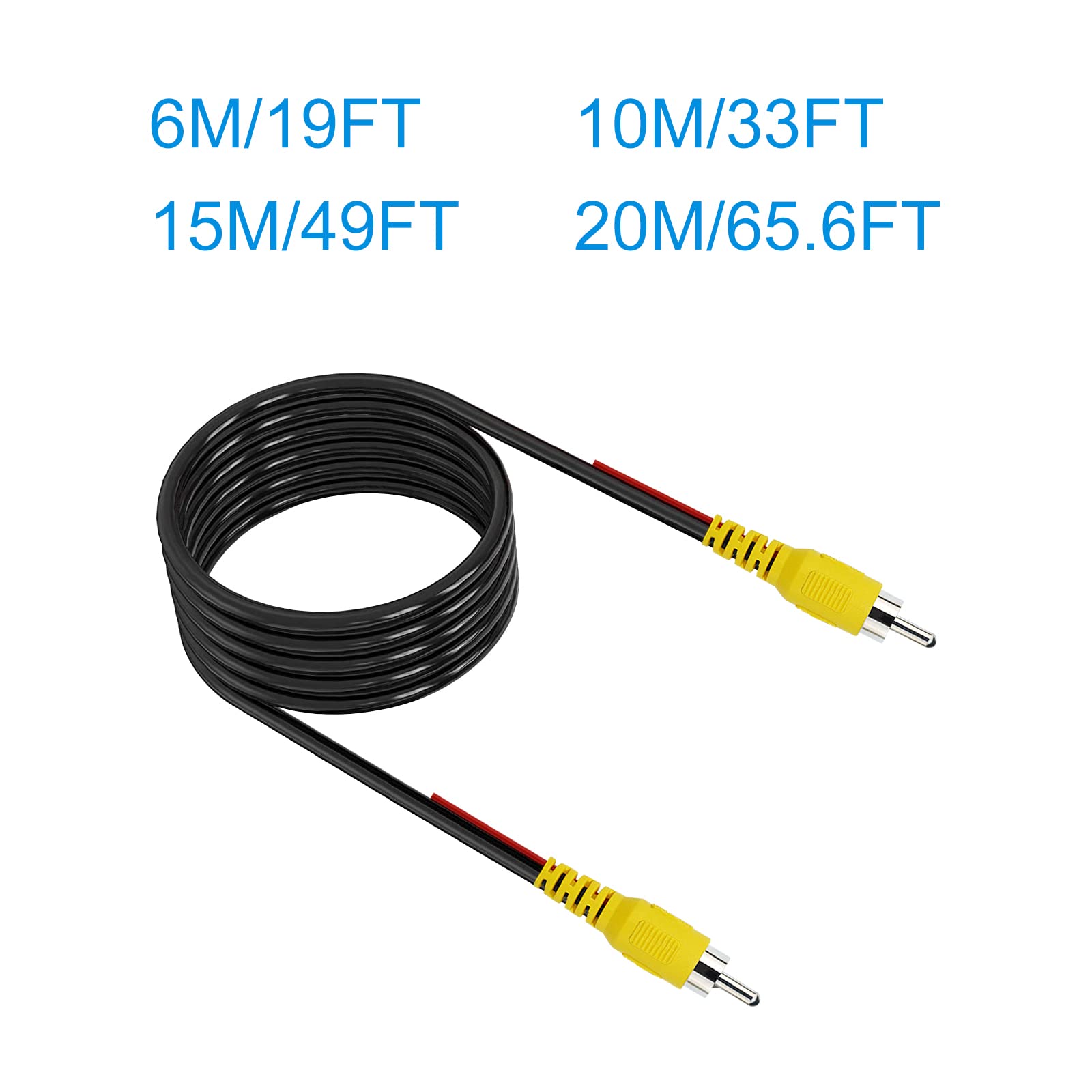 VOJKOREL Upgraded Double Shielded RCA Video Cable for Display and Reversing Camera Connection AV Extension, Car Reversing Rear View Camera Video (20FT/6M)