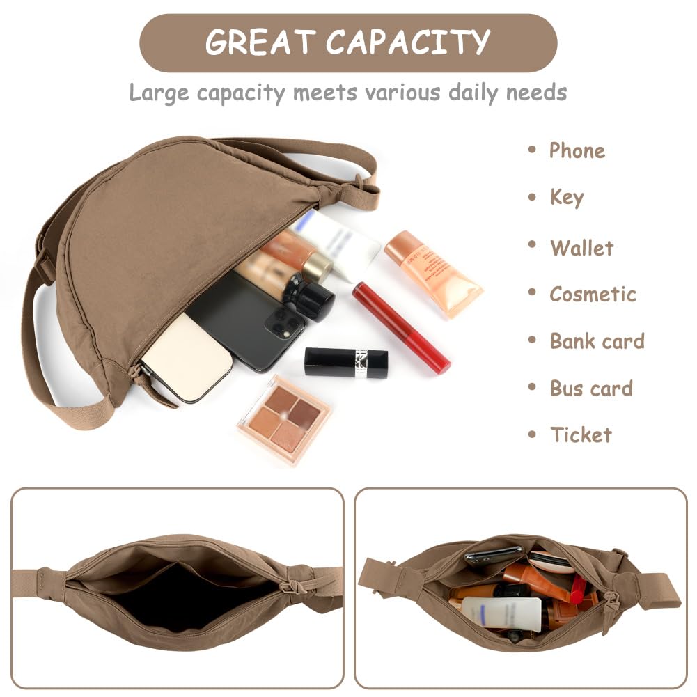 Aucuu Borsa a Tracolla in Nylon, Borsa a Tracolla a Mezzaluna da Donna, Borsa a Spalla con Tracolla Regolabile, Messenger Crossbody Bag per Shopping Viaggio